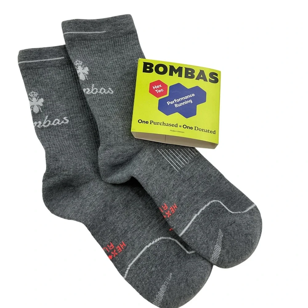 Bombas Performance Running Half Calf Socks Grey Hex Tec Medium NEW